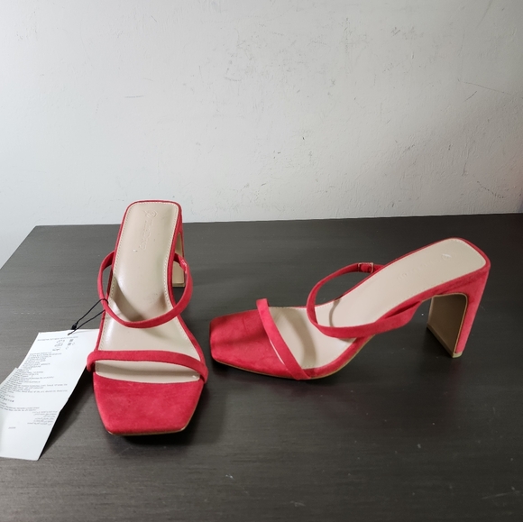 The Drop Shoes - The Drop Avery Red Faux Suede 2 Strap Square Toe High Heel Sandals Size 9M NWT